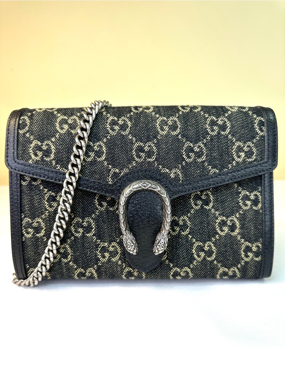 Gucci Dionysus Monogram Black Denim Wallet on Chain SHW COA